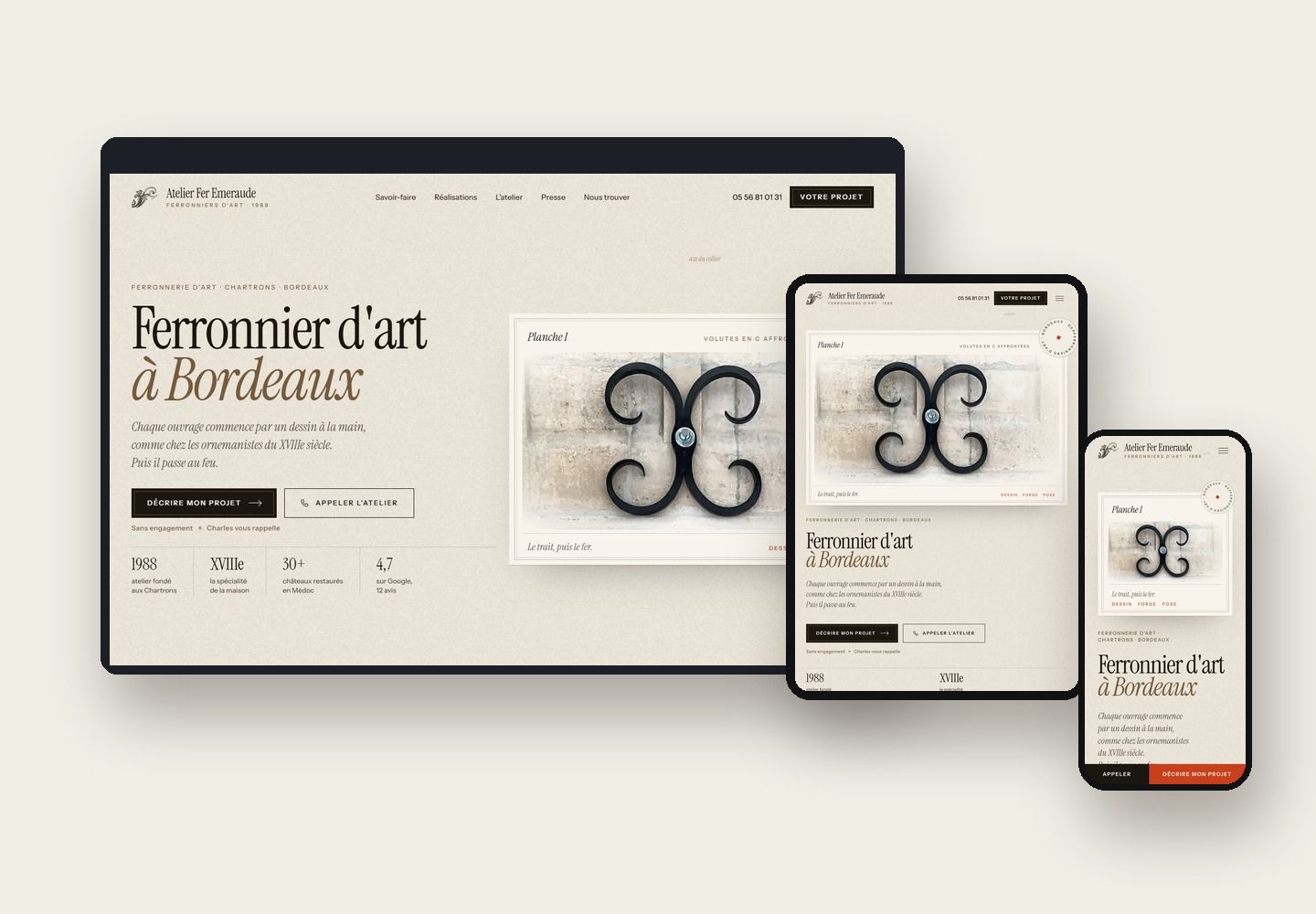 Le même site sur ordinateur, tablette et téléphone : chaque écran a sa mise en page, pensée pour lui.